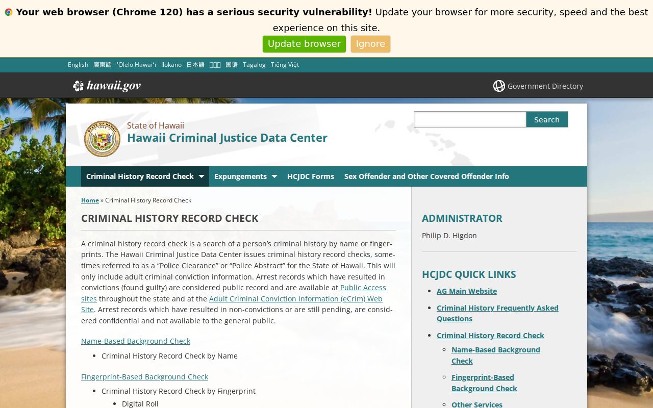 Honolulu County criminal history check options from HCJDC