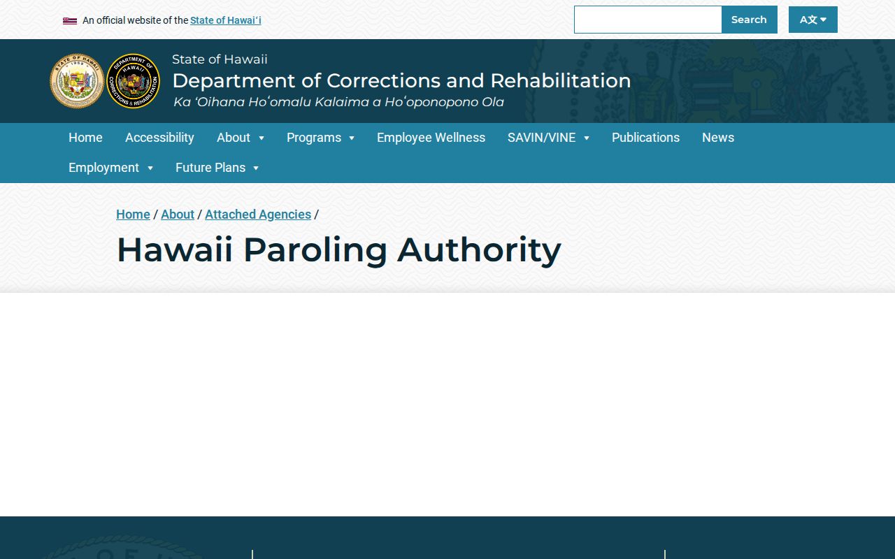 Hawaiʻi Paroling Authority official information page