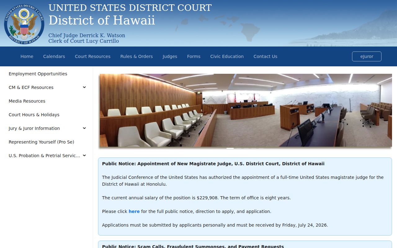 United States District Court for the District of Hawaiʻi official court website