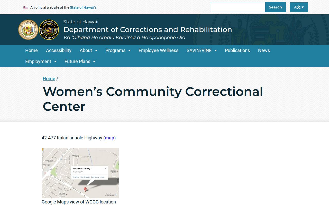 Honolulu County sex offender lookup context from Women's Community Correctional Center